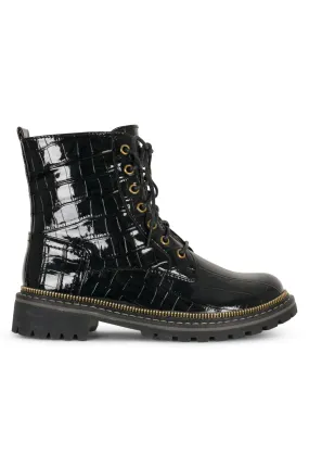 Black Croc-Embossed Lace-Up Ankle Boots | REGAN ZZ
