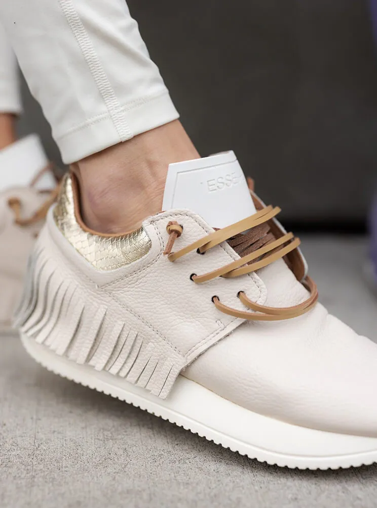 Esseutesse Ivory Leather Fringe Sneakers