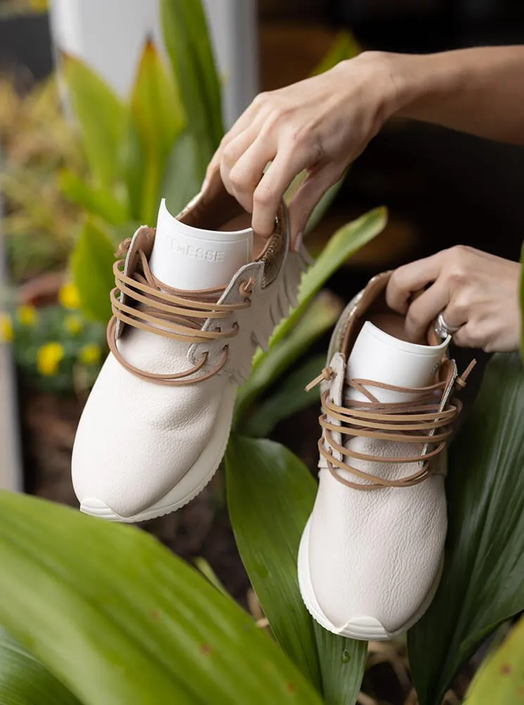 Esseutesse Ivory Leather Fringe Sneakers
