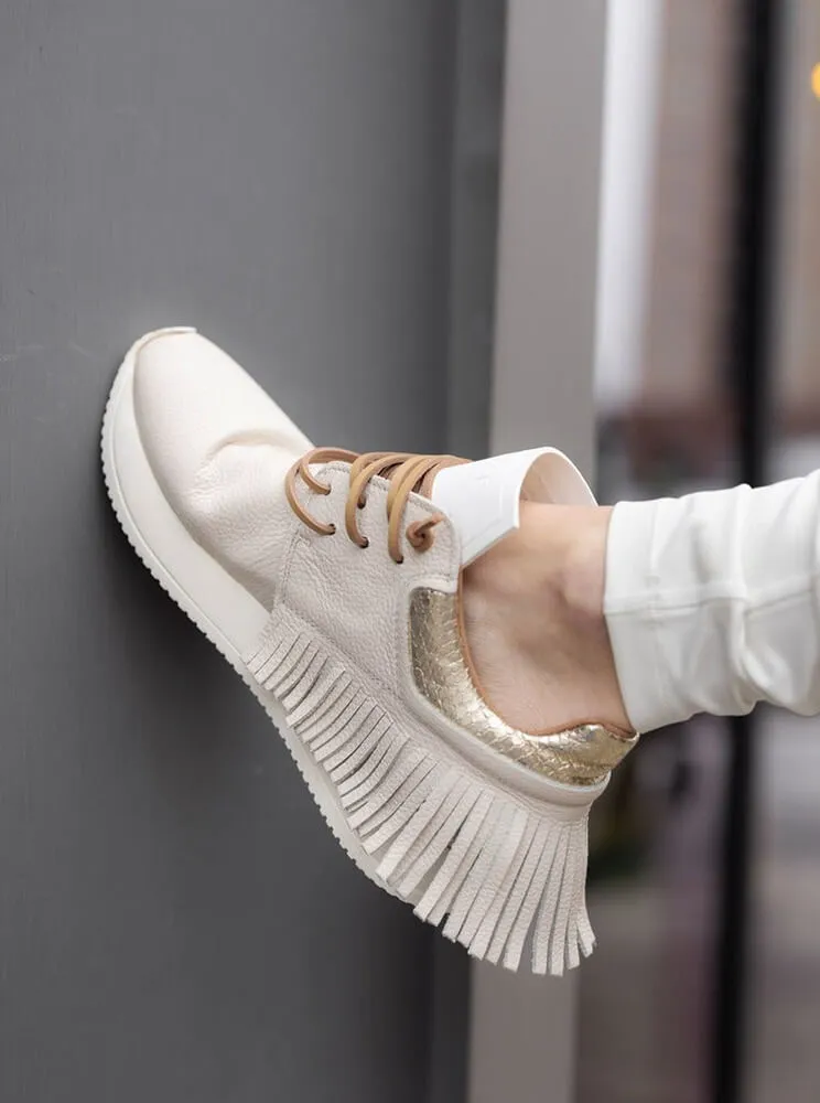 Esseutesse Ivory Leather Fringe Sneakers