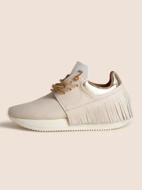 Esseutesse Ivory Leather Fringe Sneakers