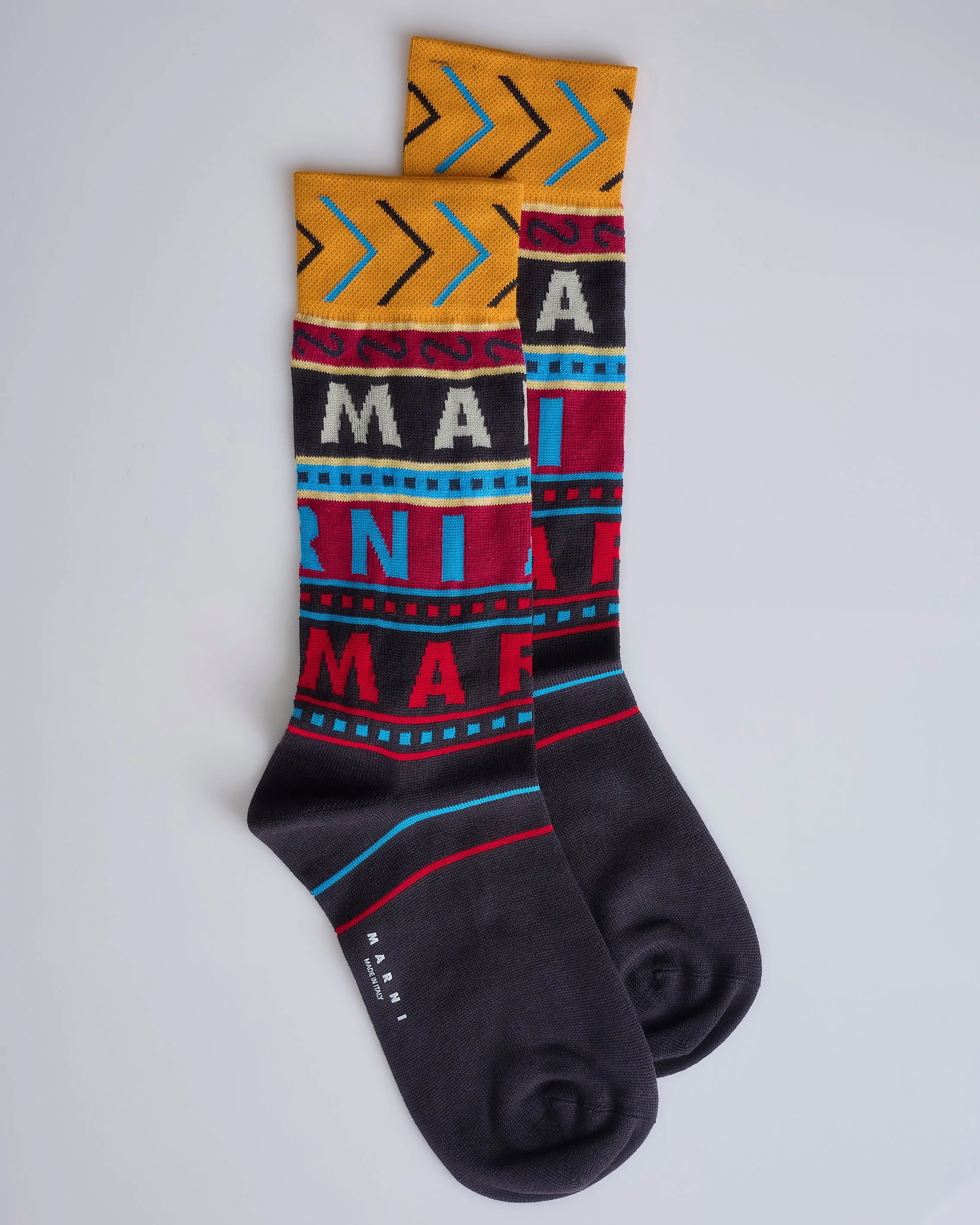 Marni Brown Jacquard Knit Repeat Pattern Sock