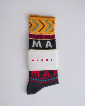 Marni Brown Jacquard Knit Repeat Pattern Sock