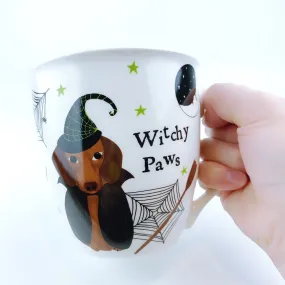 Charming Milly Green Halloween Witchy Paws Dachshund Coffee Mug & Cozy Sock Gift Set - Perfect for Dog Lovers
