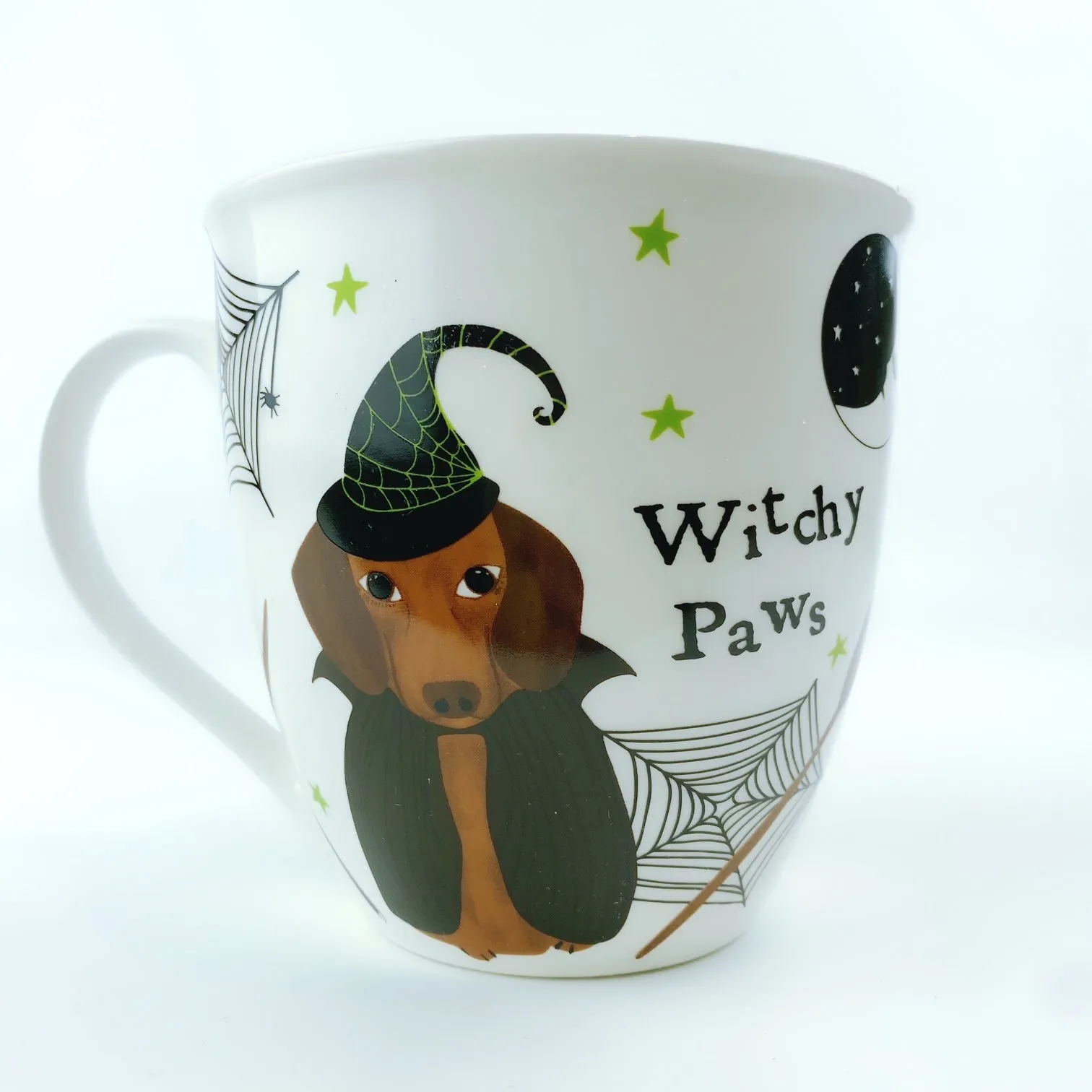 Charming Milly Green Halloween Witchy Paws Dachshund Coffee Mug & Cozy Sock Gift Set - Perfect for Dog Lovers